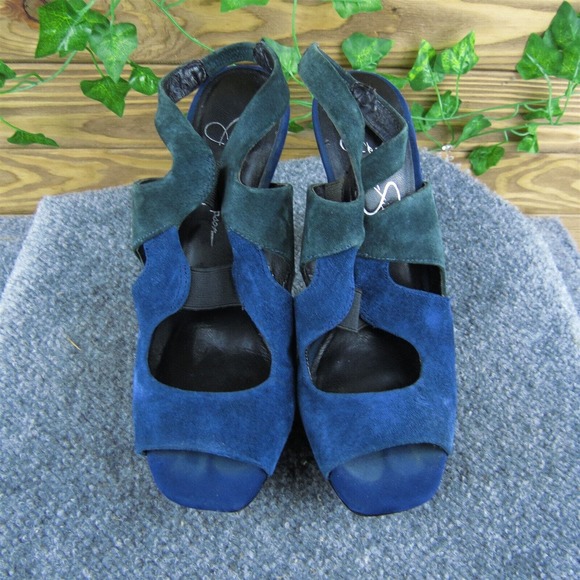 Jessica Simpson Bendie Women Platform Heel Shoes Blue Leather‎ Size 6 Medium - Picture 3 of 9
